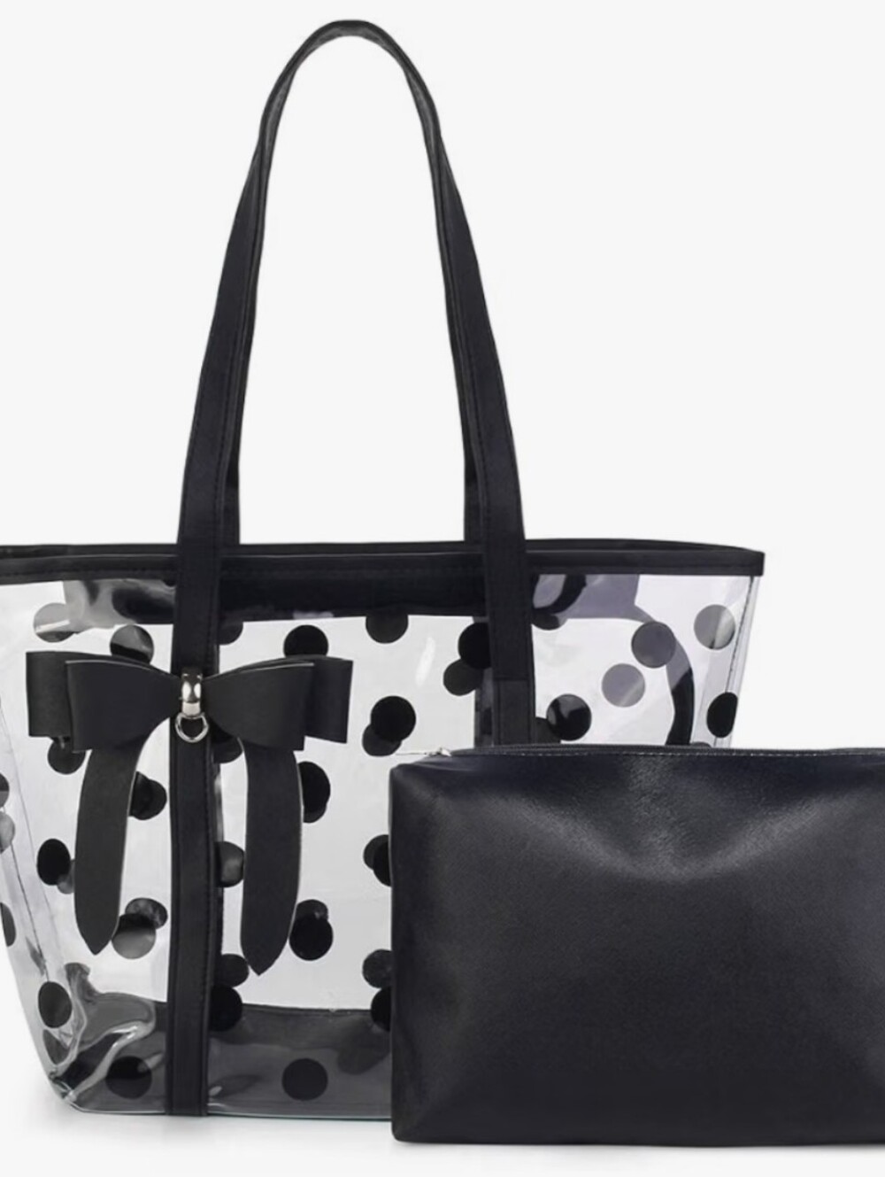 Clear Black Polka Dot Tote with Removable Black Pouch